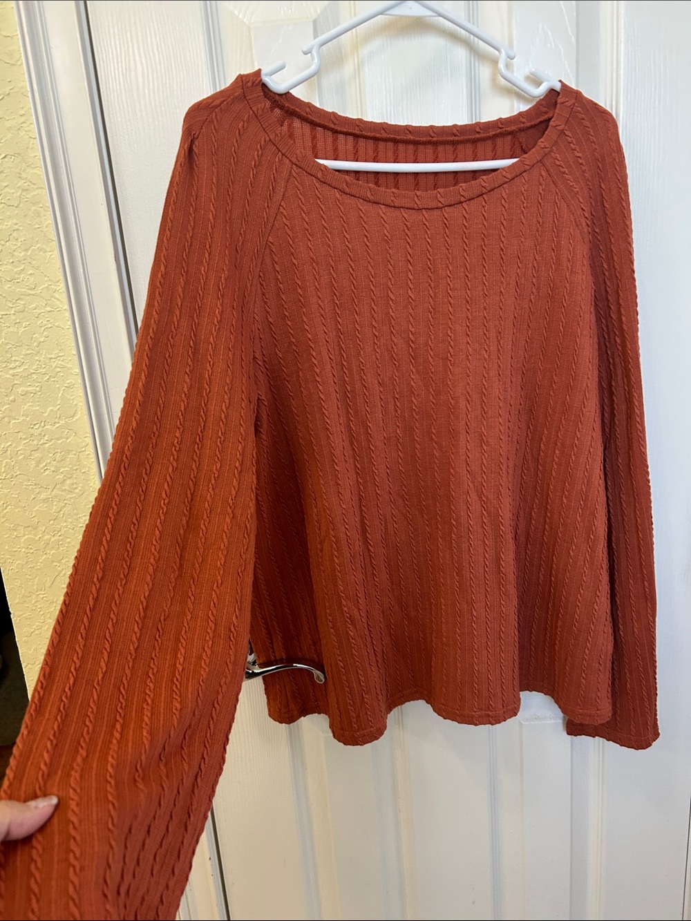SHEIN Burnt Orange Cable Knit Crew Sweater